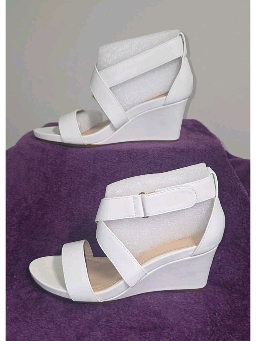 Women's Dream Pairs Elastic Wedge Sandals Sandi Open Toe White Dress Shoes Sz 7
